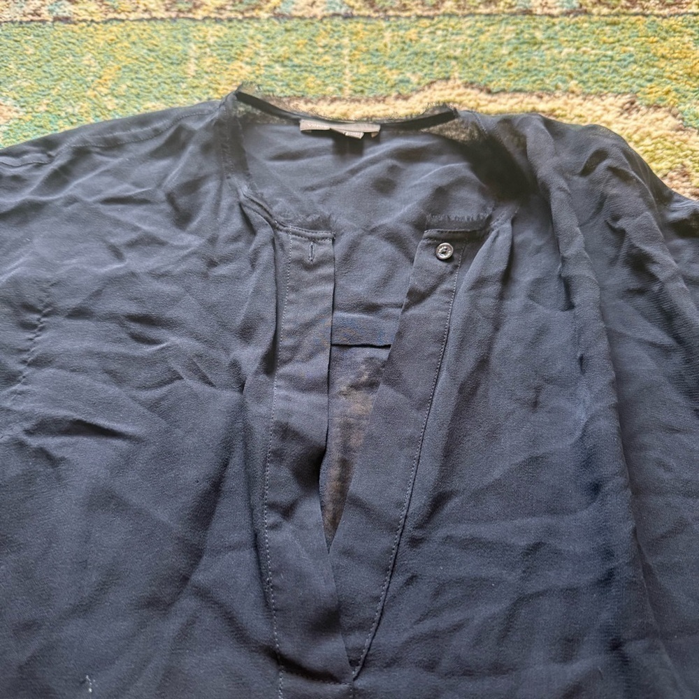 Vince Navy Blue 100% Silk Sheer Long Sleeve Tunic Blouse Size Small - Picture 8 of 8